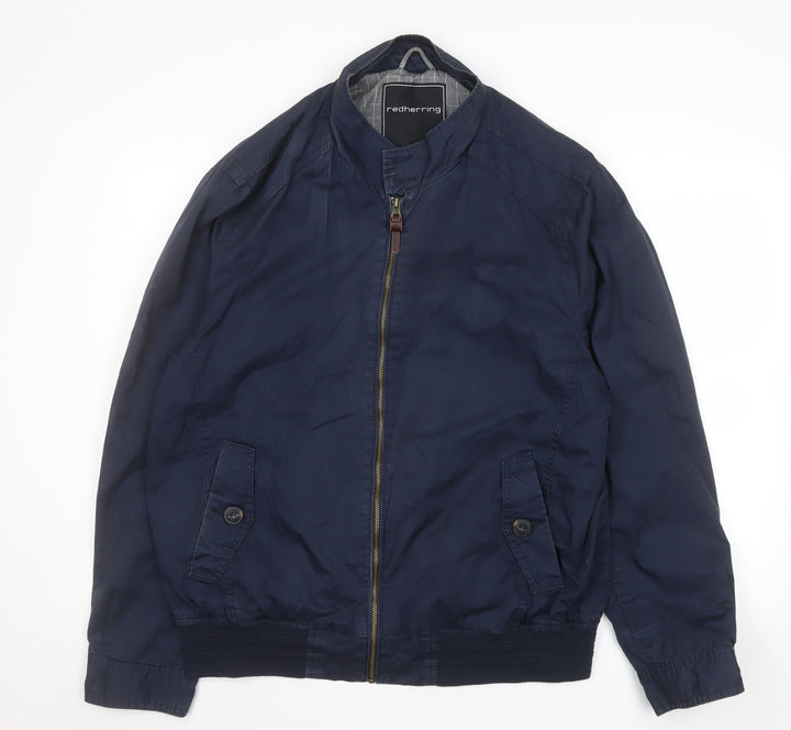 Red Herring Men's Blue Cotton Bomber Jacket Size L 46in Full Zip Casual