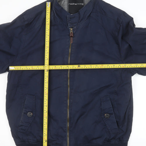 Red Herring Men's Blue Cotton Bomber Jacket Size L 46in Full Zip Casual