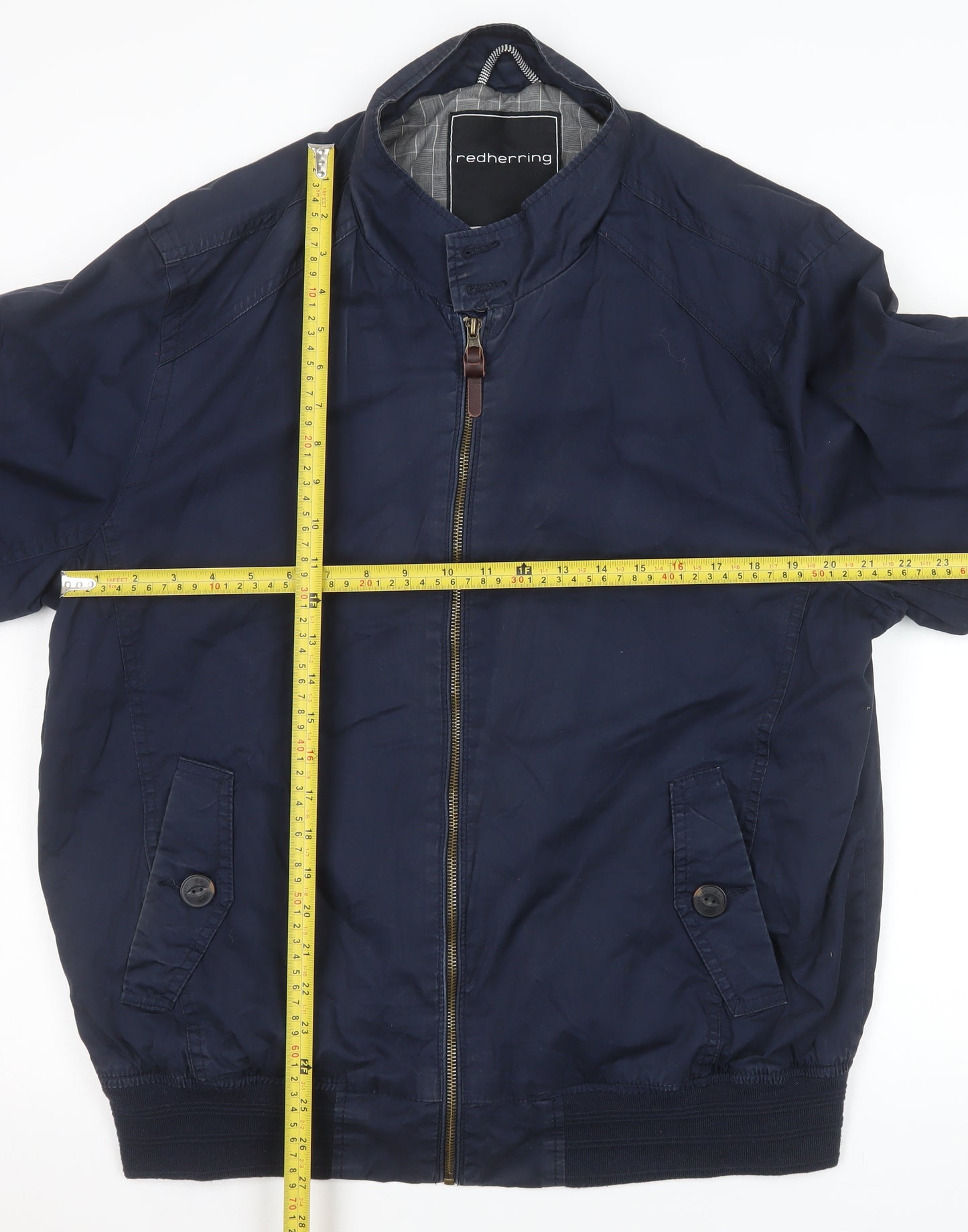 Red Herring Men's Blue Cotton Bomber Jacket Size L 46in Full Zip Casual