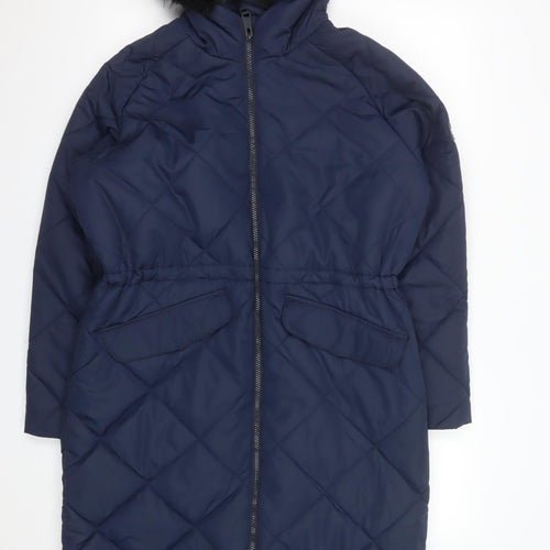Regatta Womens Blue Quilted Long Puffer Coat UK 8 Hooded Winter Jacket