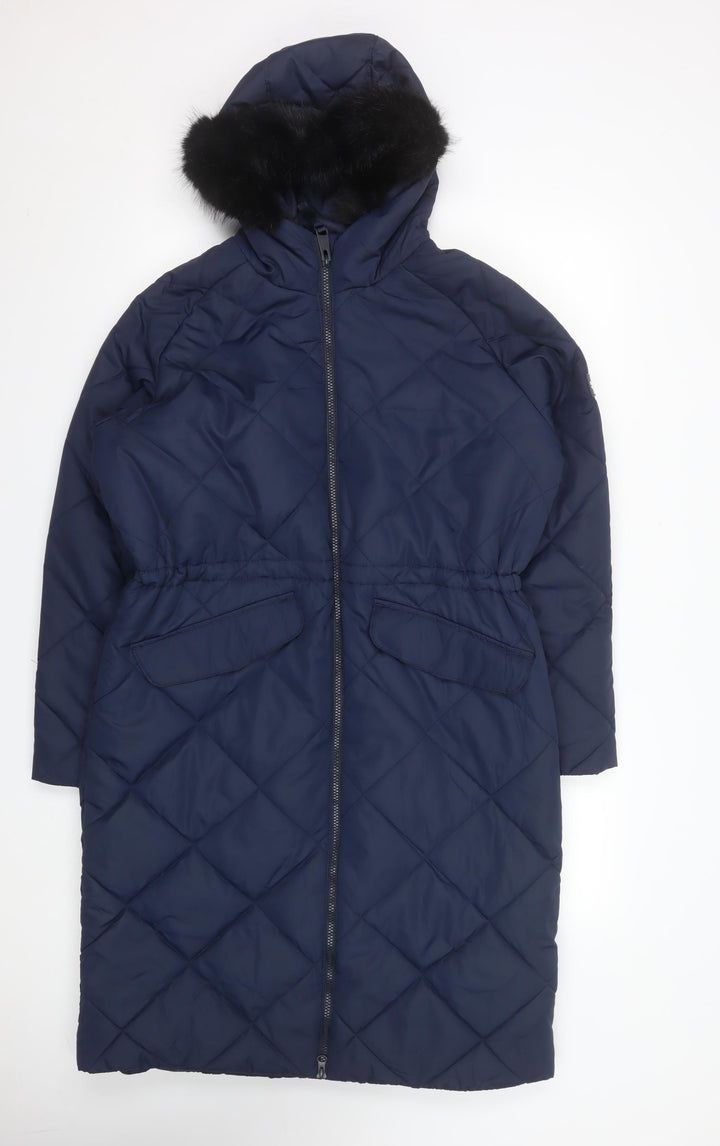 Regatta Womens Blue Quilted Long Puffer Coat UK 8 Hooded Winter Jacket