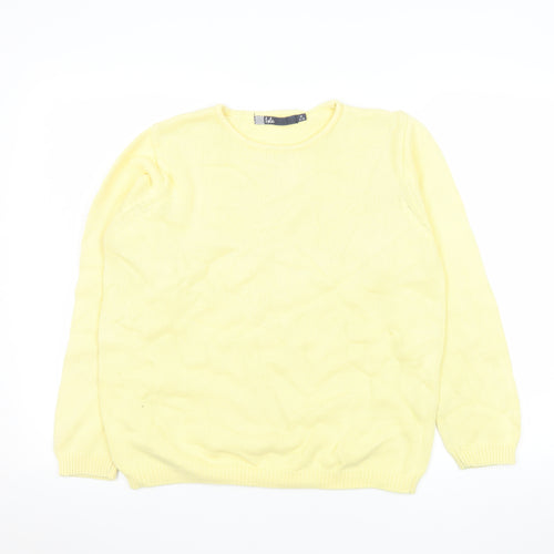 Isle Womens Yellow Cotton Crew Neck Pullover Jumper M 14-16