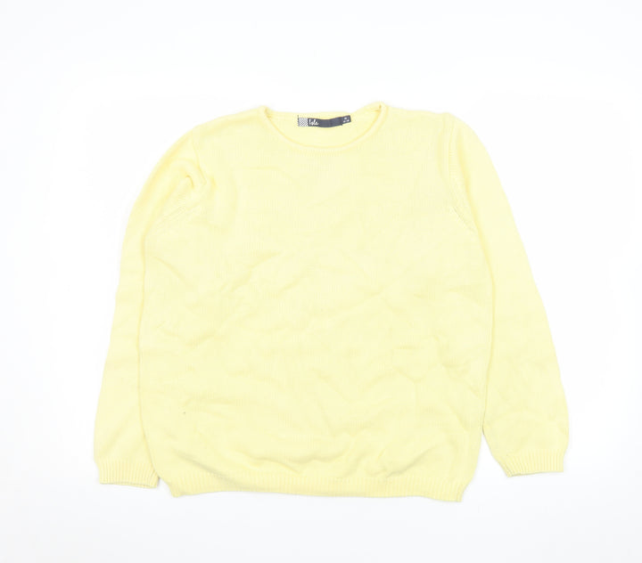 Isle Womens Yellow Cotton Crew Neck Pullover Jumper M 14-16