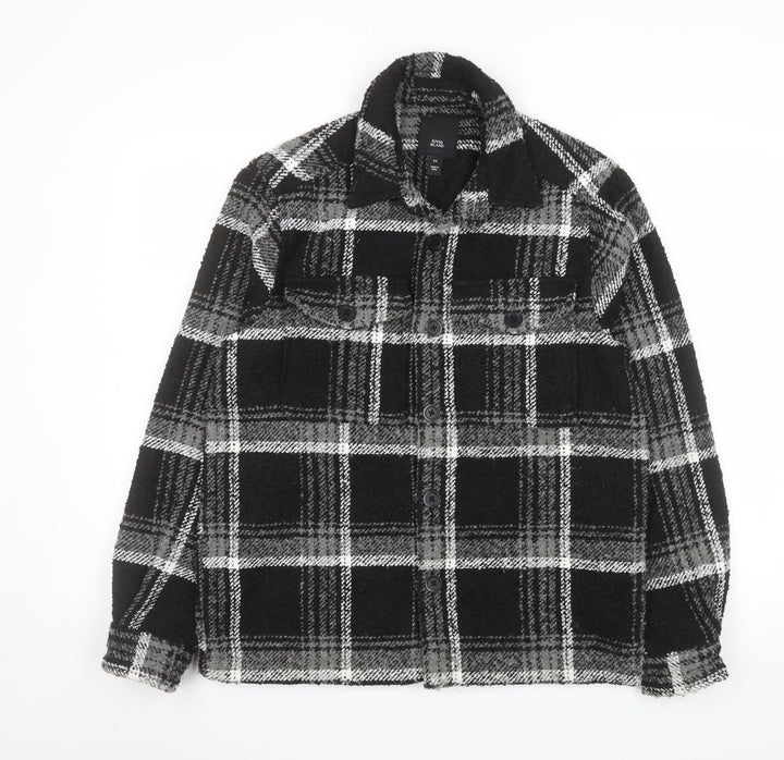 River Island Men's Black Check Fleece Shacket XS