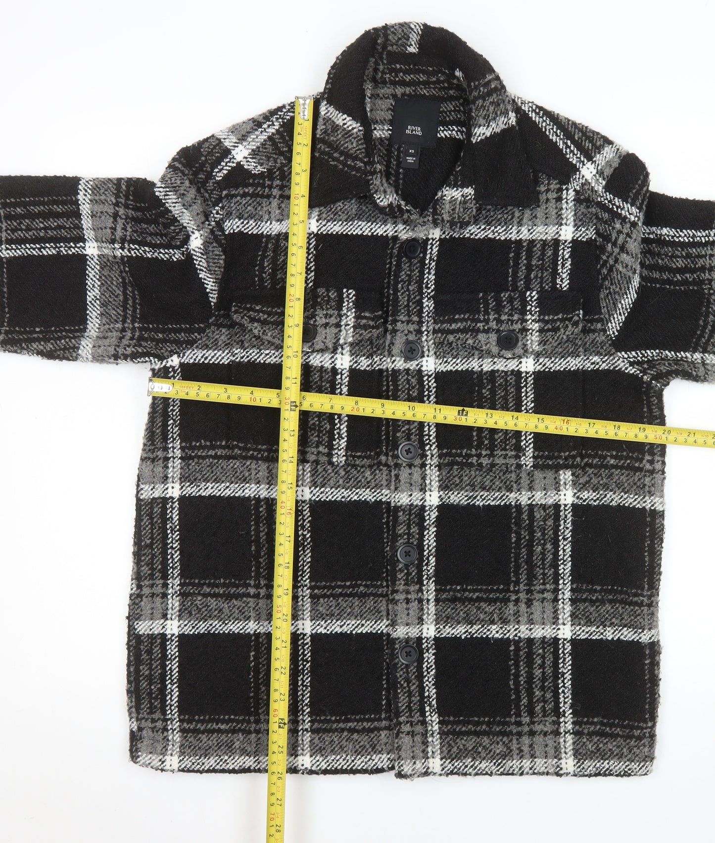 River Island Men's Black Check Fleece Shacket XS