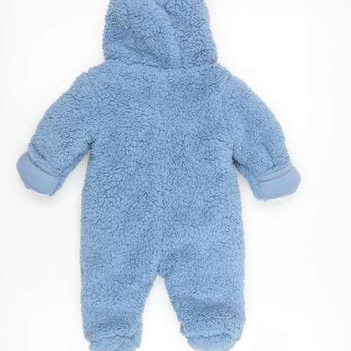Marks and Spencer Blue Fleece Hooded Babygrow 0-3 Months Unisex