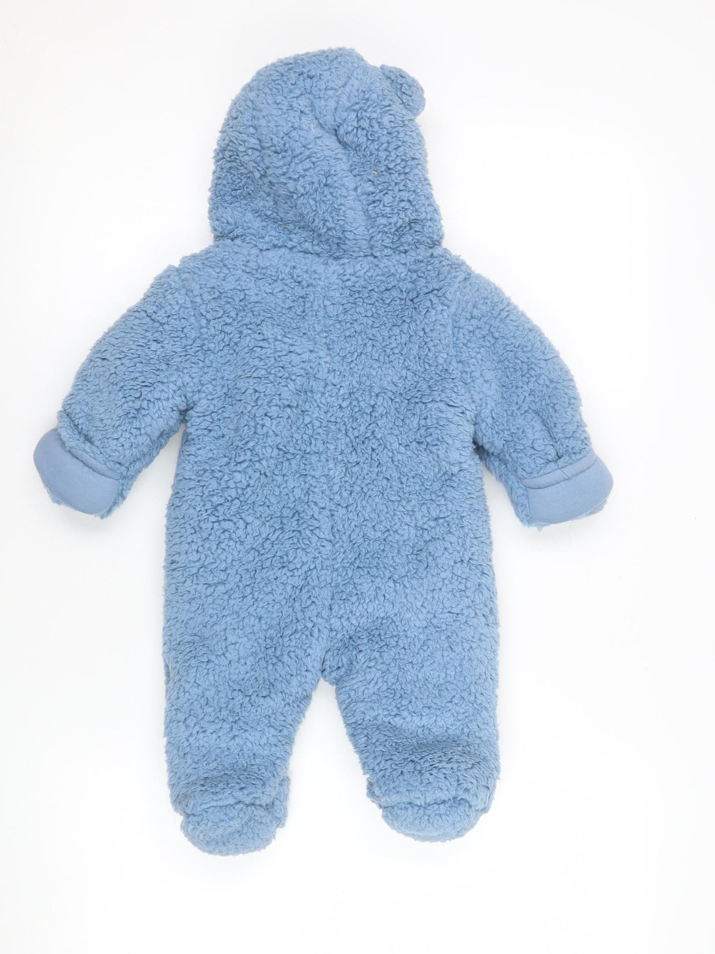 Marks and Spencer Blue Fleece Hooded Babygrow 0-3 Months Unisex