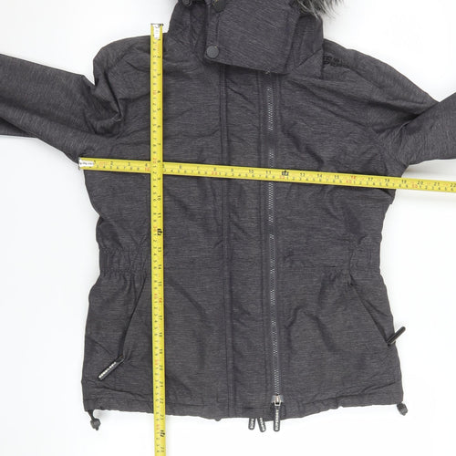 Superdry Women Grey S Puffer Jacket Hooded Fur Trim Winter Coat