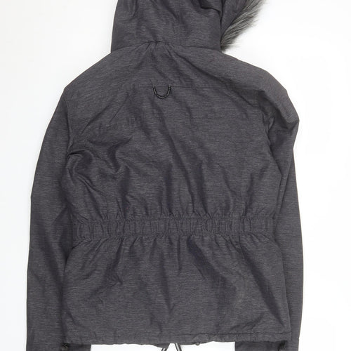 Superdry Women Grey S Puffer Jacket Hooded Fur Trim Winter Coat