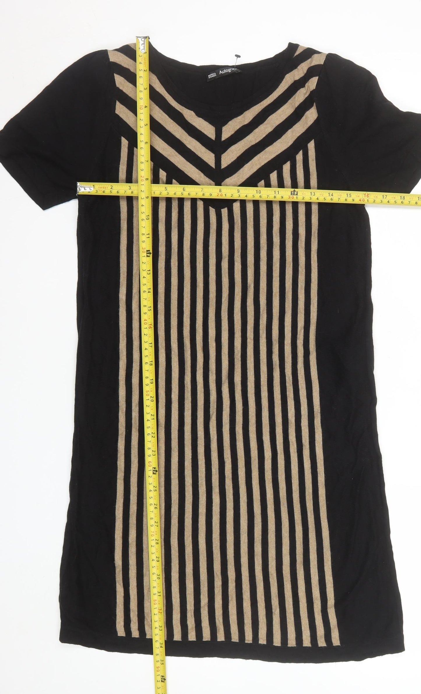 Marks and Spencer Autograph Black Striped Shift Dress Women Size 12