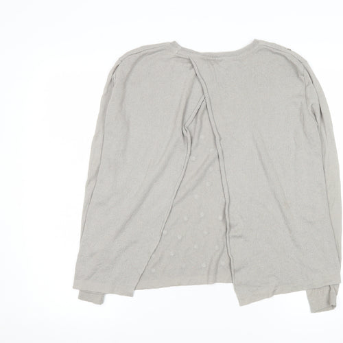 Topshop Women Grey Beaded Knit Long Sleeve Blouse UK 8