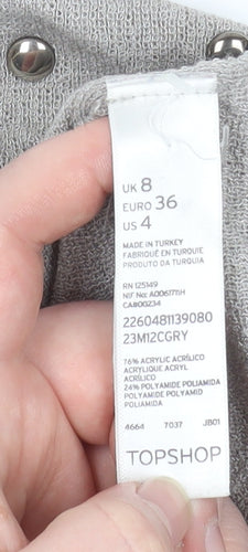 Topshop Women Grey Beaded Knit Long Sleeve Blouse UK 8