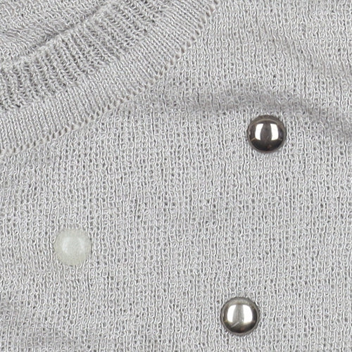 Topshop Women Grey Beaded Knit Long Sleeve Blouse UK 8