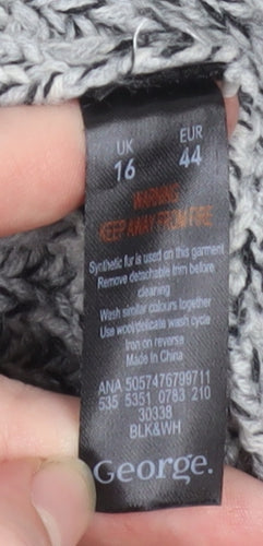 George Women’s Grey Faux Fur Trim Chunky Knit Longline Cardigan Size 16