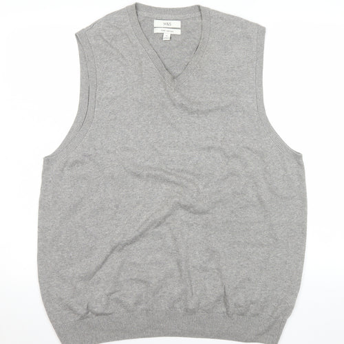 Marks and Spencer Mens Grey Cotton V-Neck Sleeveless Vest XL