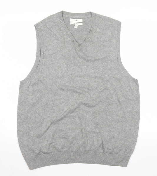 Marks and Spencer Mens Grey Cotton V-Neck Sleeveless Vest XL