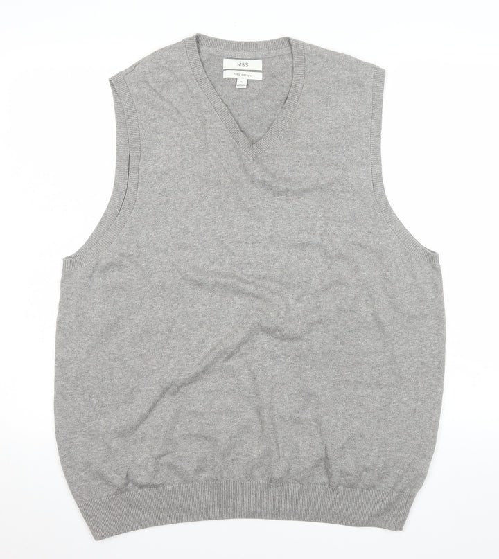 Marks and Spencer Mens Grey Cotton V-Neck Sleeveless Vest XL