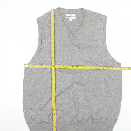 Marks and Spencer Mens Grey Cotton V-Neck Sleeveless Vest XL