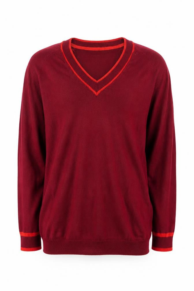 Front view of Next Men's Red V-Neck jumper, size M