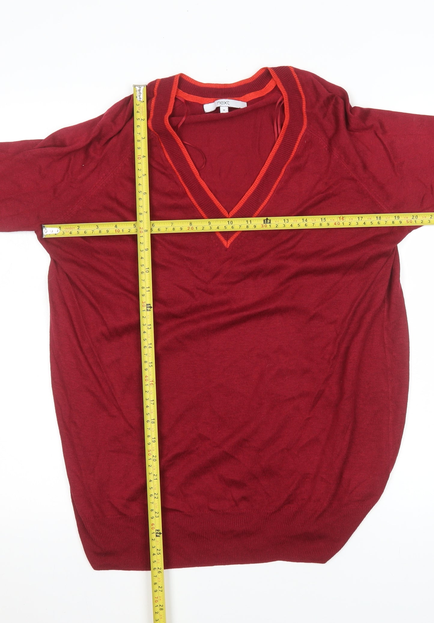 Next Men's Red V-Neck Pullover Jumper Size M