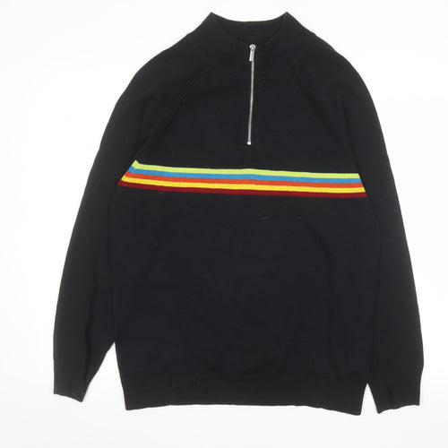 Tu Mens Black Striped 1/4 Zip Knit Jumper M
