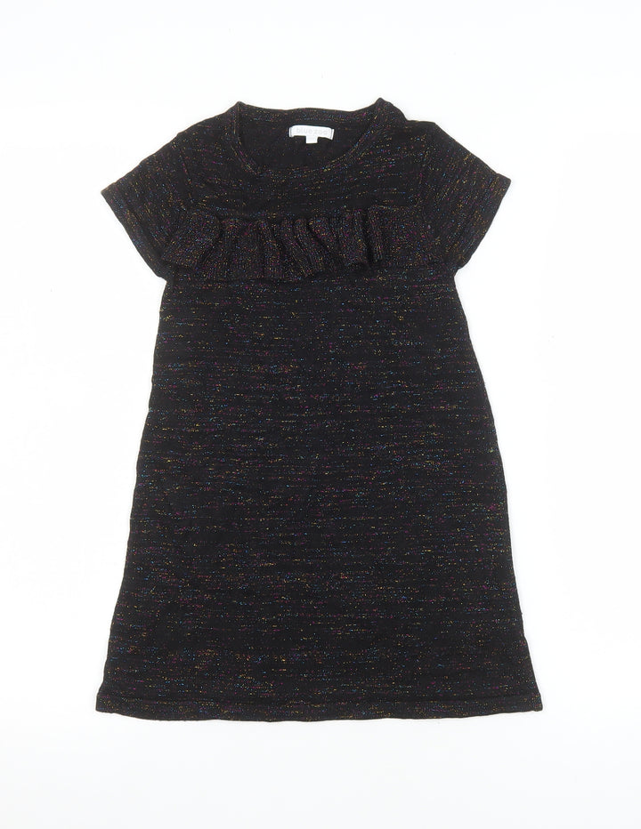 Bluezoo Girls Black Glitter Shift Party Dress 5-6 Years Short Sleeve