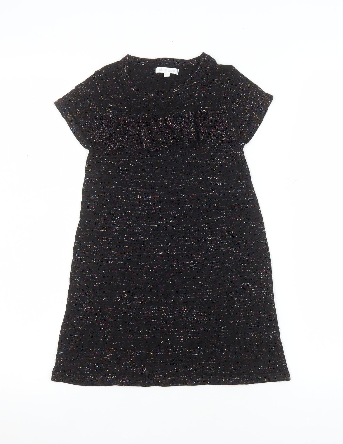 Bluezoo Girls Black Glitter Shift Party Dress 5-6 Years Short Sleeve