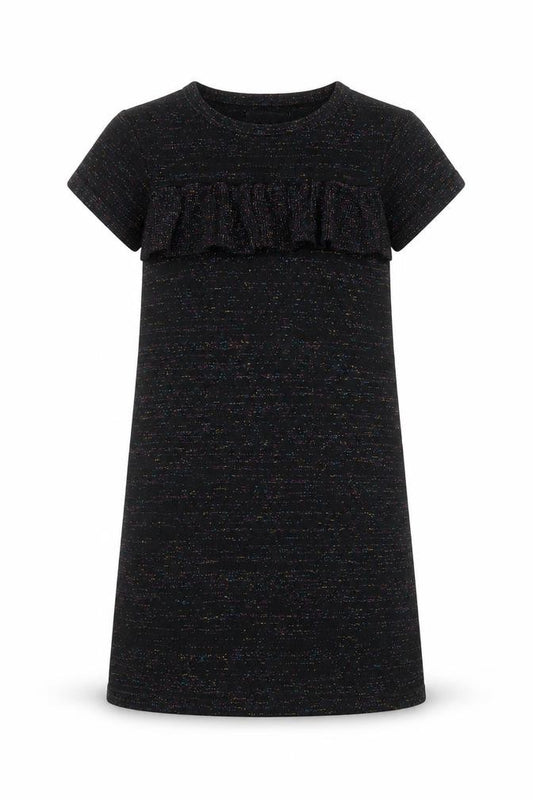 Bluezoo Girls Black Glitter Shift Party Dress 5-6 Years Short Sleeve