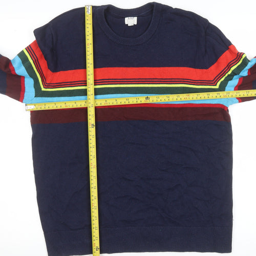 GAP Men's Blue Multi Stripe Cotton Crew Neck Jumper Size M