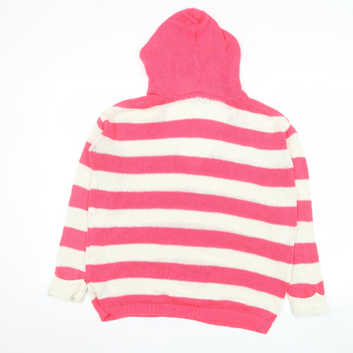 South Women's Pink Striped Hooded V-Neck Knit Jumper Size 14