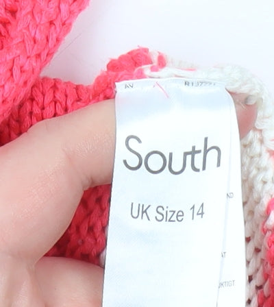 South Women's Pink Striped Hooded V-Neck Knit Jumper Size 14