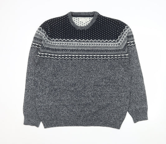 F&F Men's Grey Fair Isle Knit Crew Neck Jumper XL
