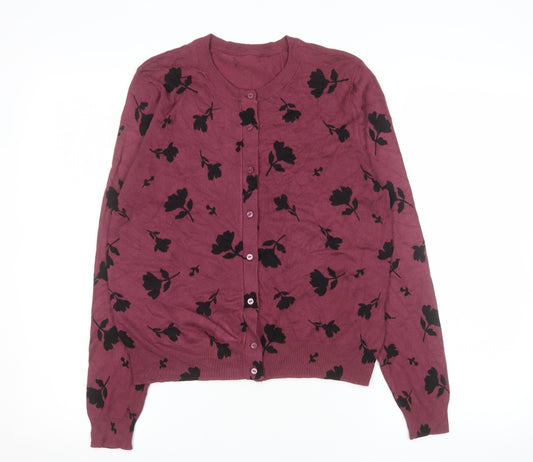 Marks and Spencer Women's Purple Floral Button Cardigan Size 14