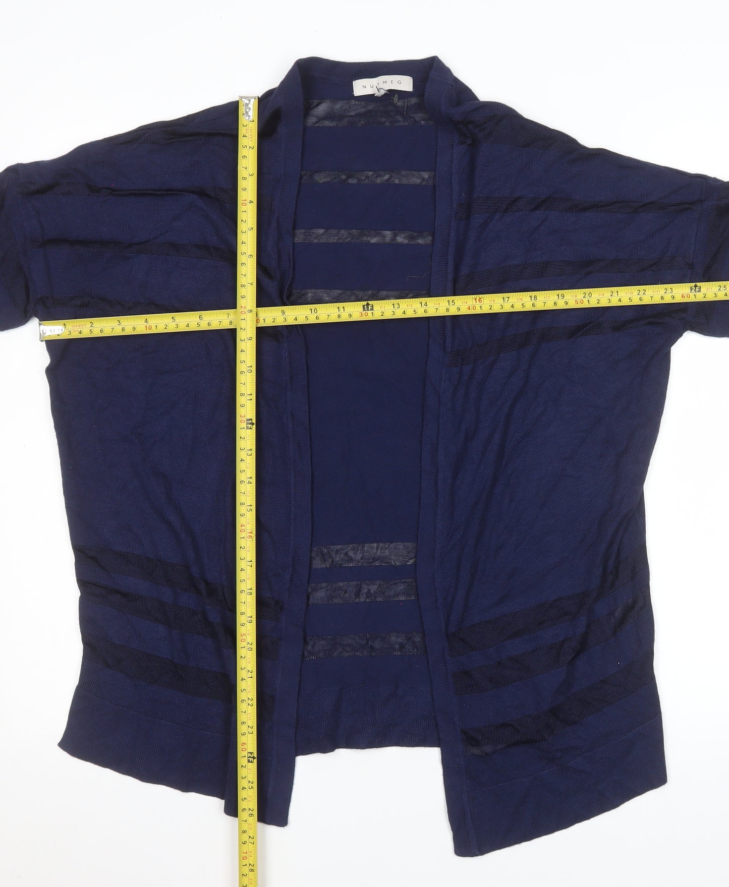 Nutmeg Women Blue Size 14 Open Knit Short Sleeve Cardigan