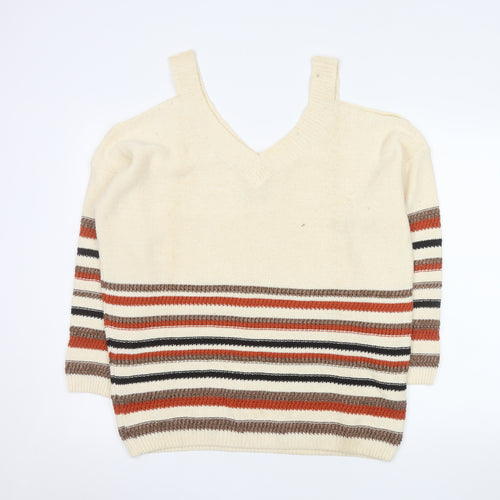 F&F Women’s Beige Striped V-Neck Pullover Jumper Size 20