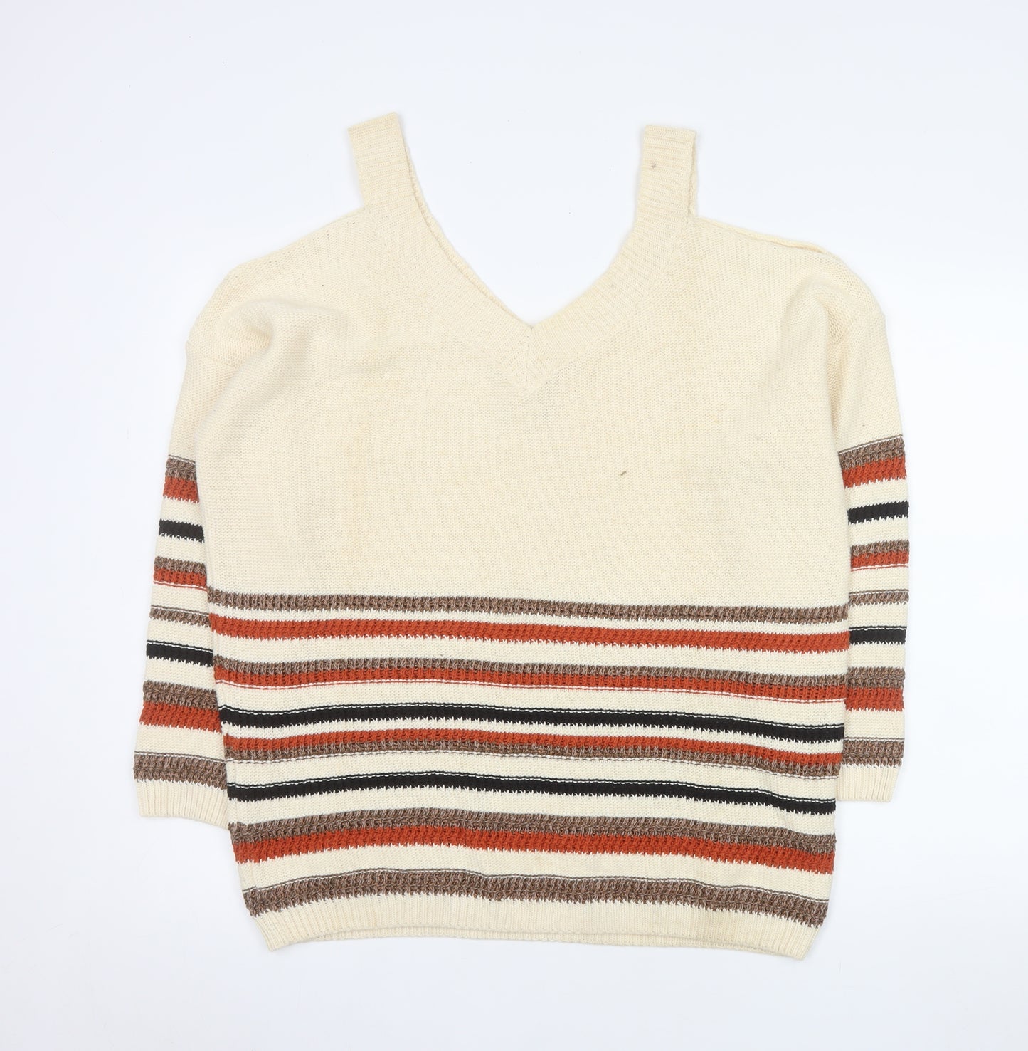 F&F Women’s Beige Striped V-Neck Pullover Jumper Size 20
