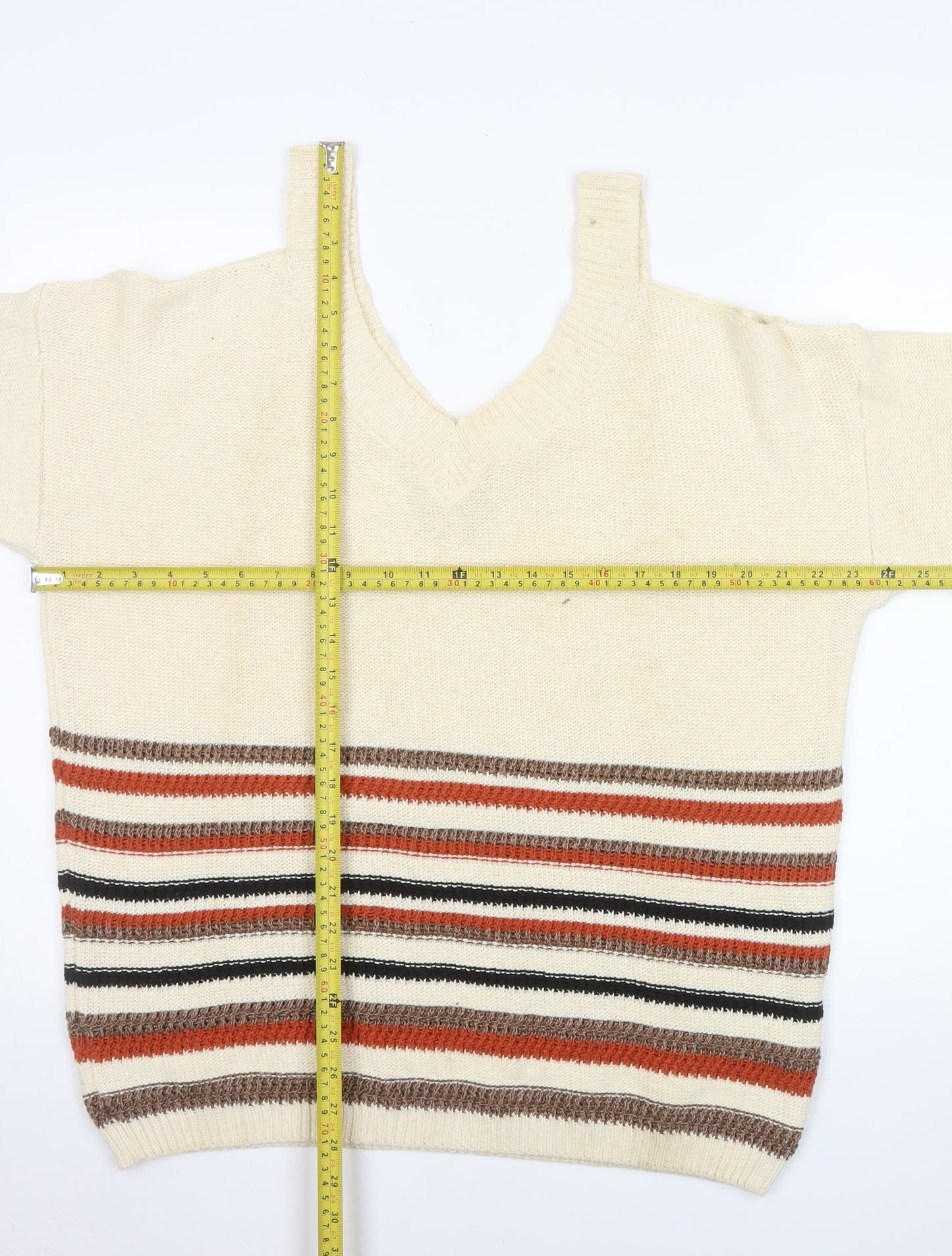 F&F Women’s Beige Striped V-Neck Pullover Jumper Size 20
