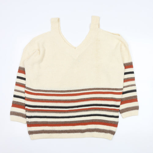 F&F Women’s Beige Striped V-Neck Pullover Jumper Size 20