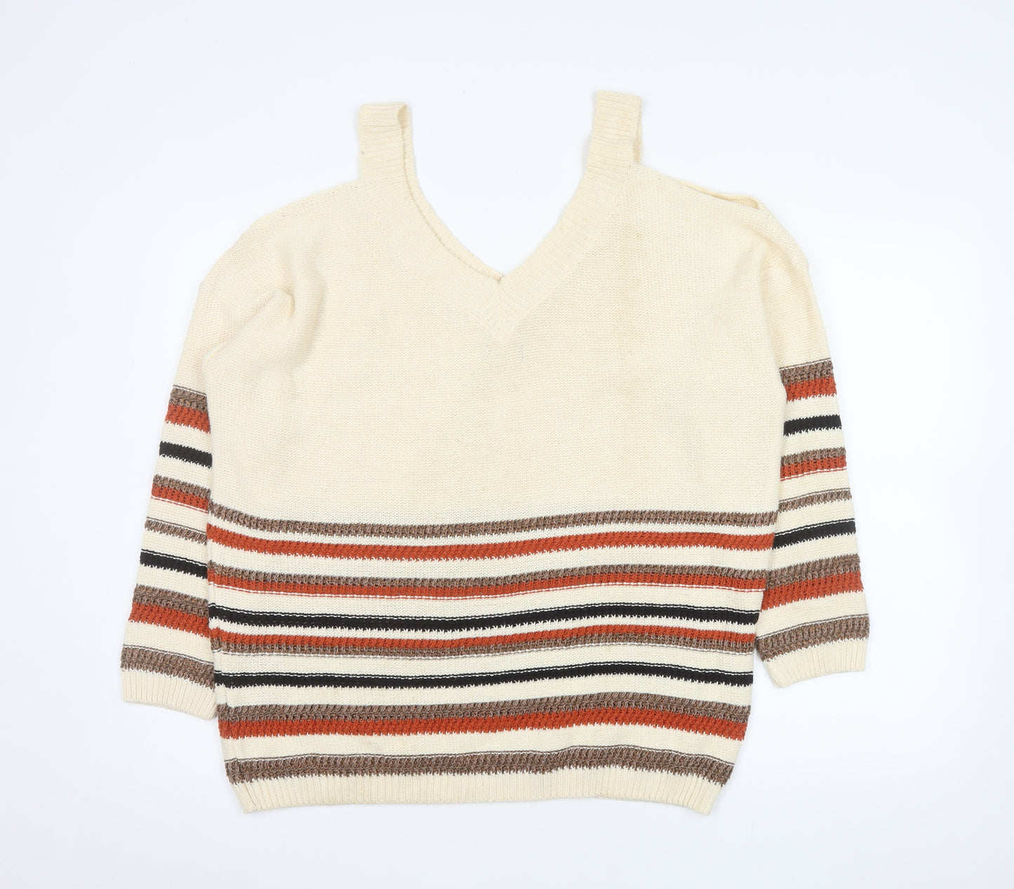 F&F Women’s Beige Striped V-Neck Pullover Jumper Size 20