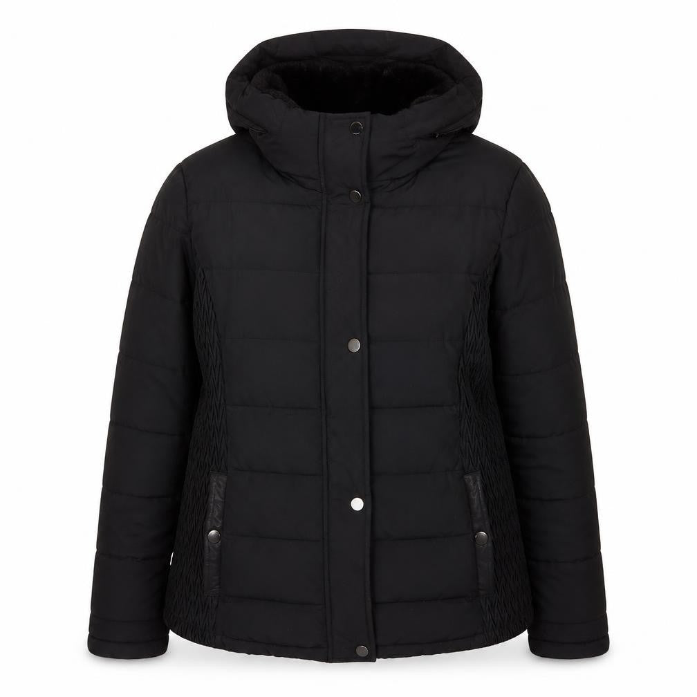 Front view of Tu Women Black, size 10, Hooded Puffer Jacket Winter Coat