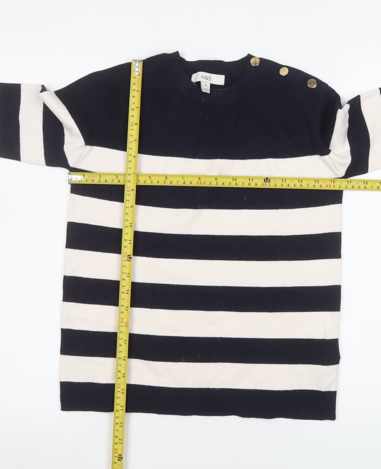 Marks and Spencer Women’s Blue Striped Crew Neck Lightweight Jumper XS