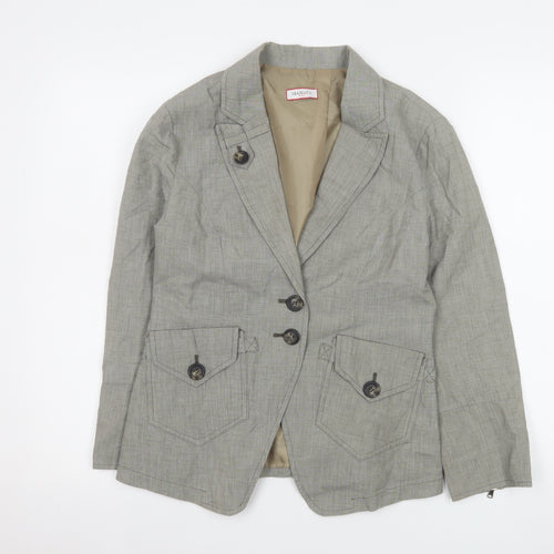 Max&Co Women Grey Linen Cotton Single Breasted Blazer Jacket Size 12