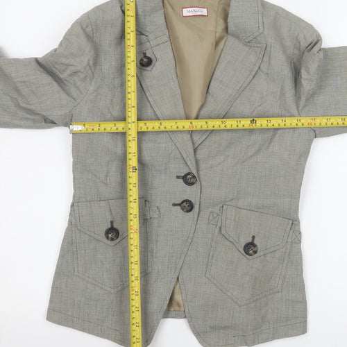 Max&Co Women Grey Linen Cotton Single Breasted Blazer Jacket Size 12