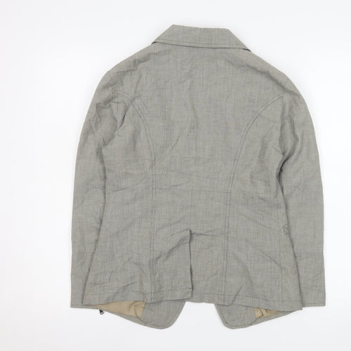 Max&Co Women Grey Linen Cotton Single Breasted Blazer Jacket Size 12