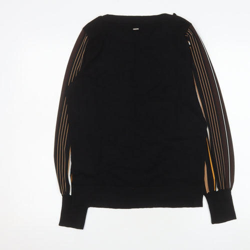 DKNY Womens Black S Crew Neck Pullover Jumper with Striped Sleeves