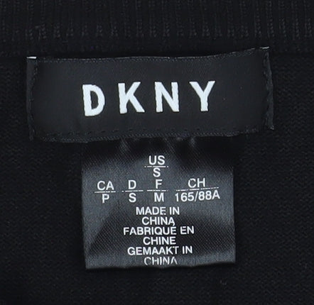 DKNY Womens Black S Crew Neck Pullover Jumper with Striped Sleeves