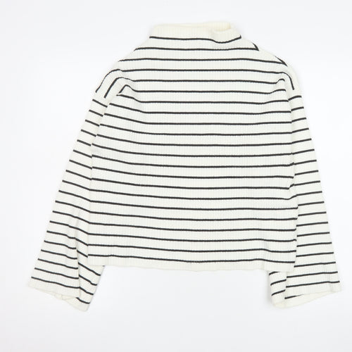 Topshop Women’s White Black Striped Mock Neck Knit Top Size 8