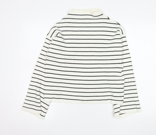 Topshop Women’s White Black Striped Mock Neck Knit Top Size 8
