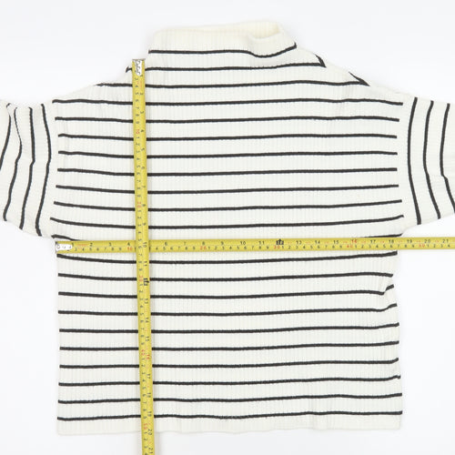 Topshop Women’s White Black Striped Mock Neck Knit Top Size 8