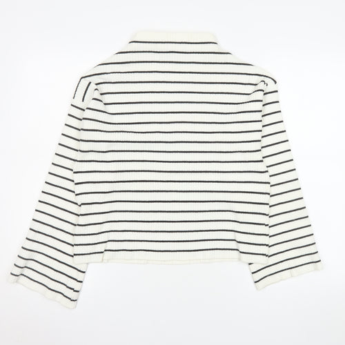 Topshop Women’s White Black Striped Mock Neck Knit Top Size 8